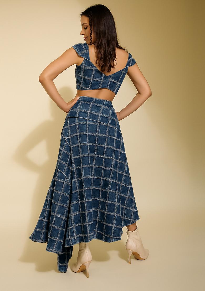 Dark Blue Patchwork Cotton Denim Co-Ord Set - Indya