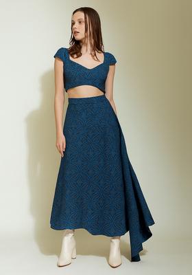 Blue Printed Denim Co-Ord Set