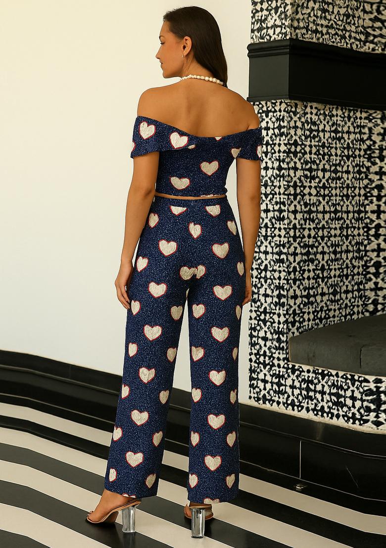 Dark Blue Printed Denim Co-Ord Set - Indya