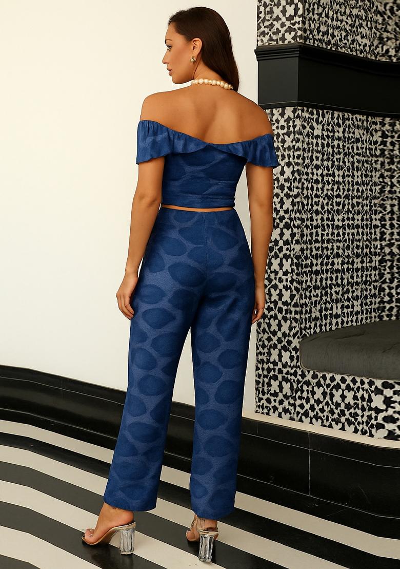 Blue Printed Denim Co-Ord Set - Indya