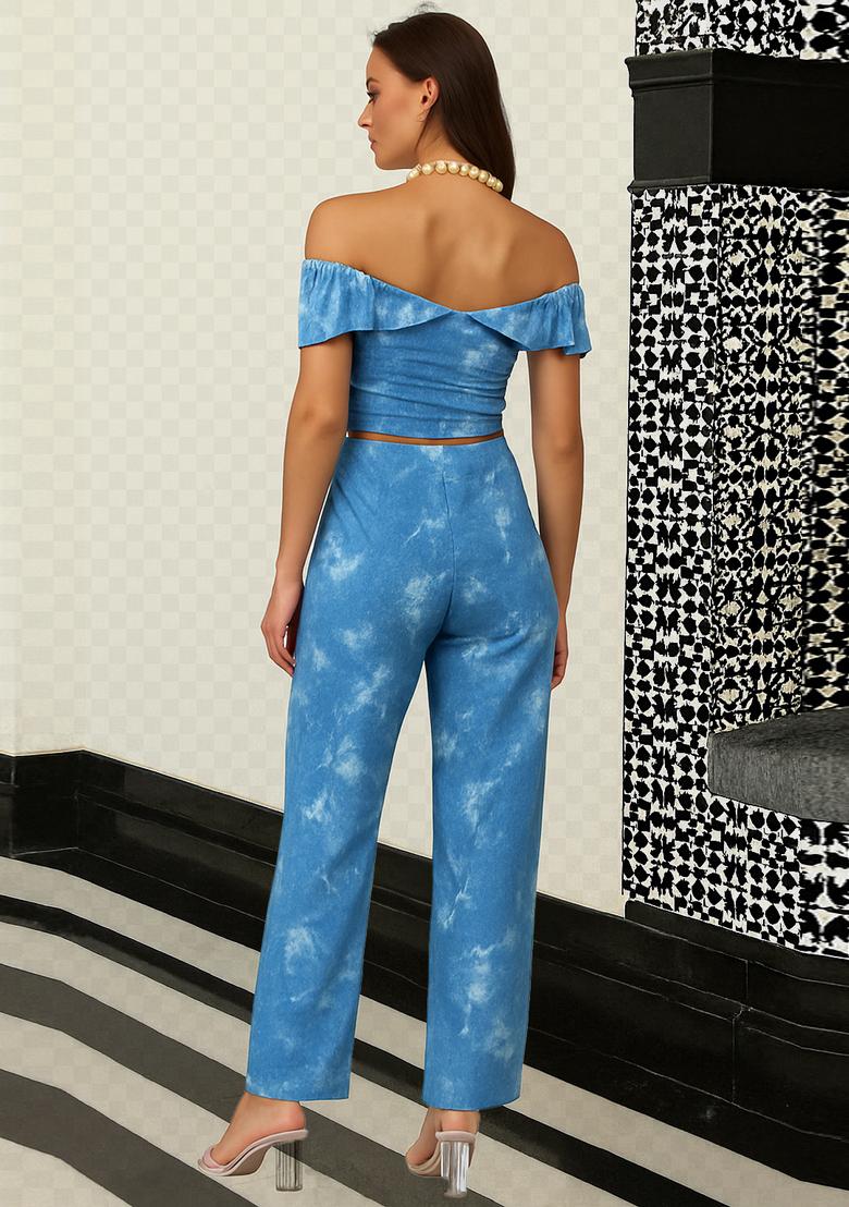 Sky Blue Printed Denim Co-Ord Set - Indya