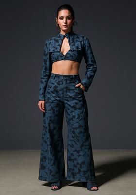 Dark Blue Jacquard Denim Co-Ord Set