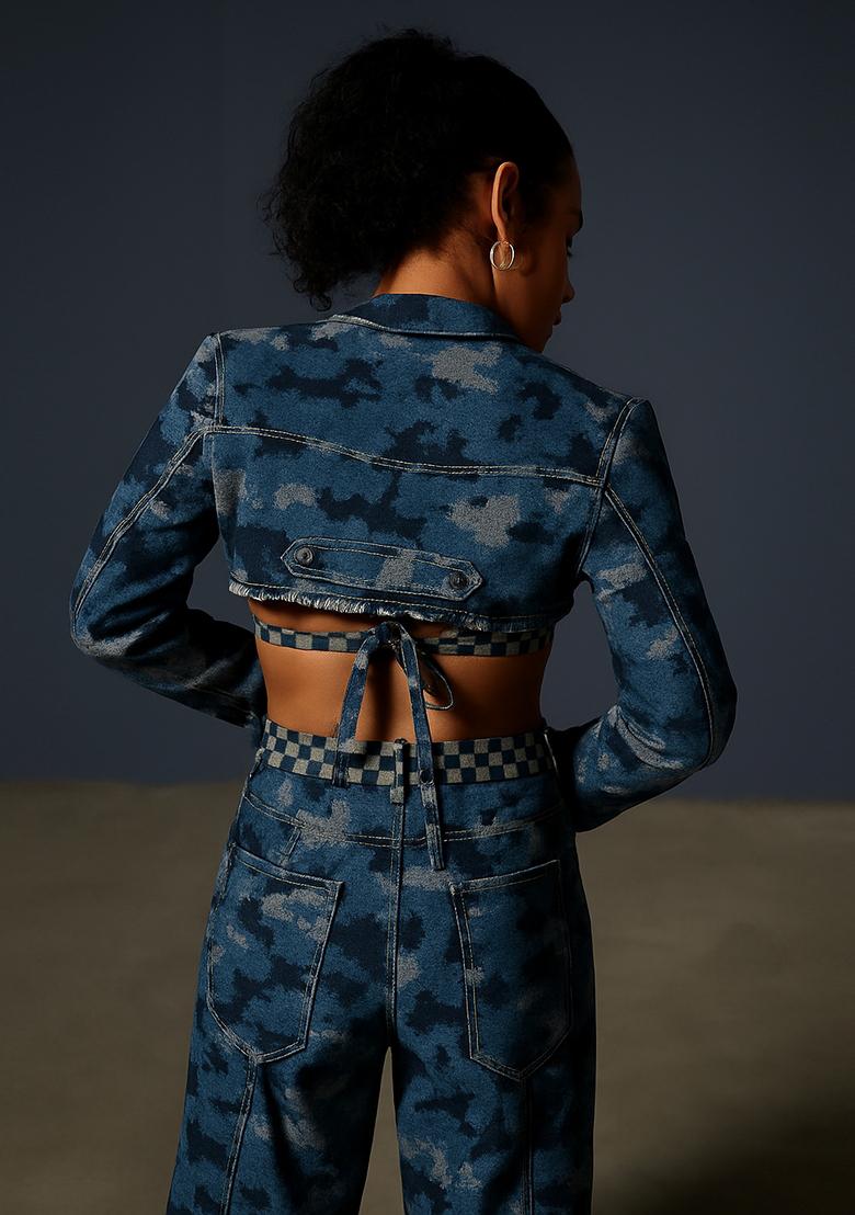 Dark Blue Jacquard Denim Co-Ord Set - Indya