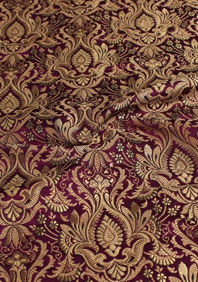 Brown Embroidered Brocade High Slit Skirt Set