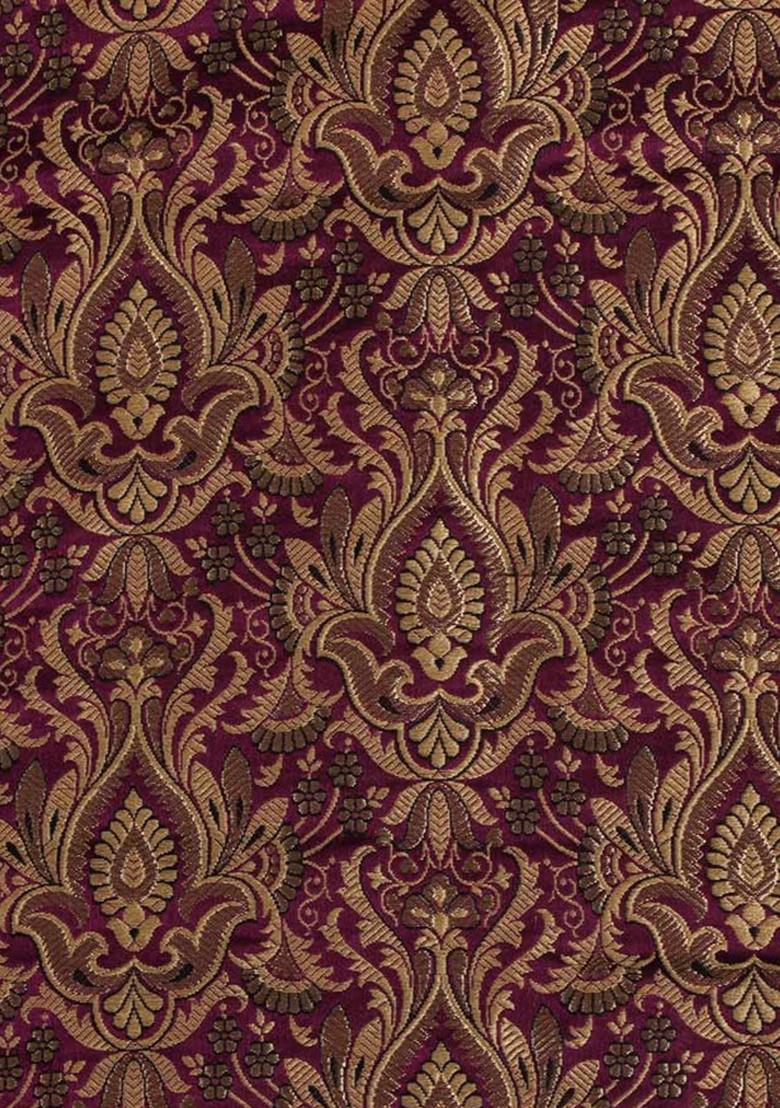 Brown Embroidered Brocade High Slit Skirt Set