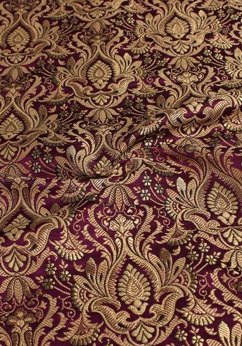 Brown Embroidered Brocade High Slit Skirt Set