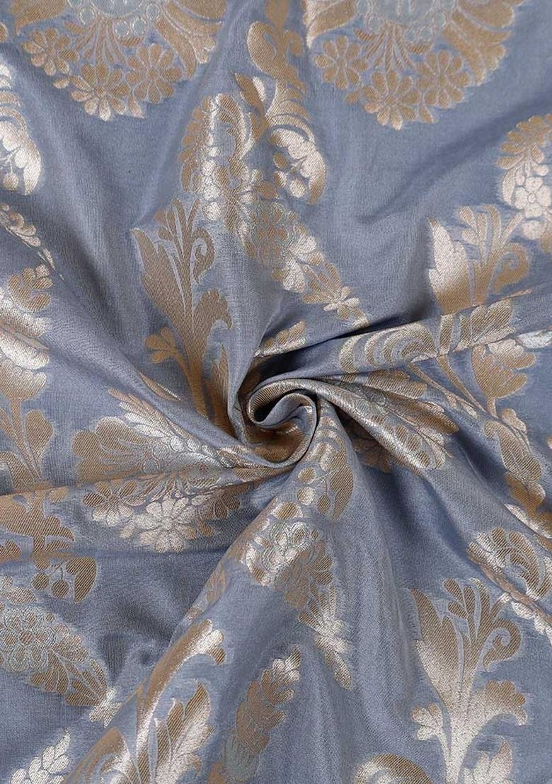 Blue Embroidered Brocade High Slit Skirt Set