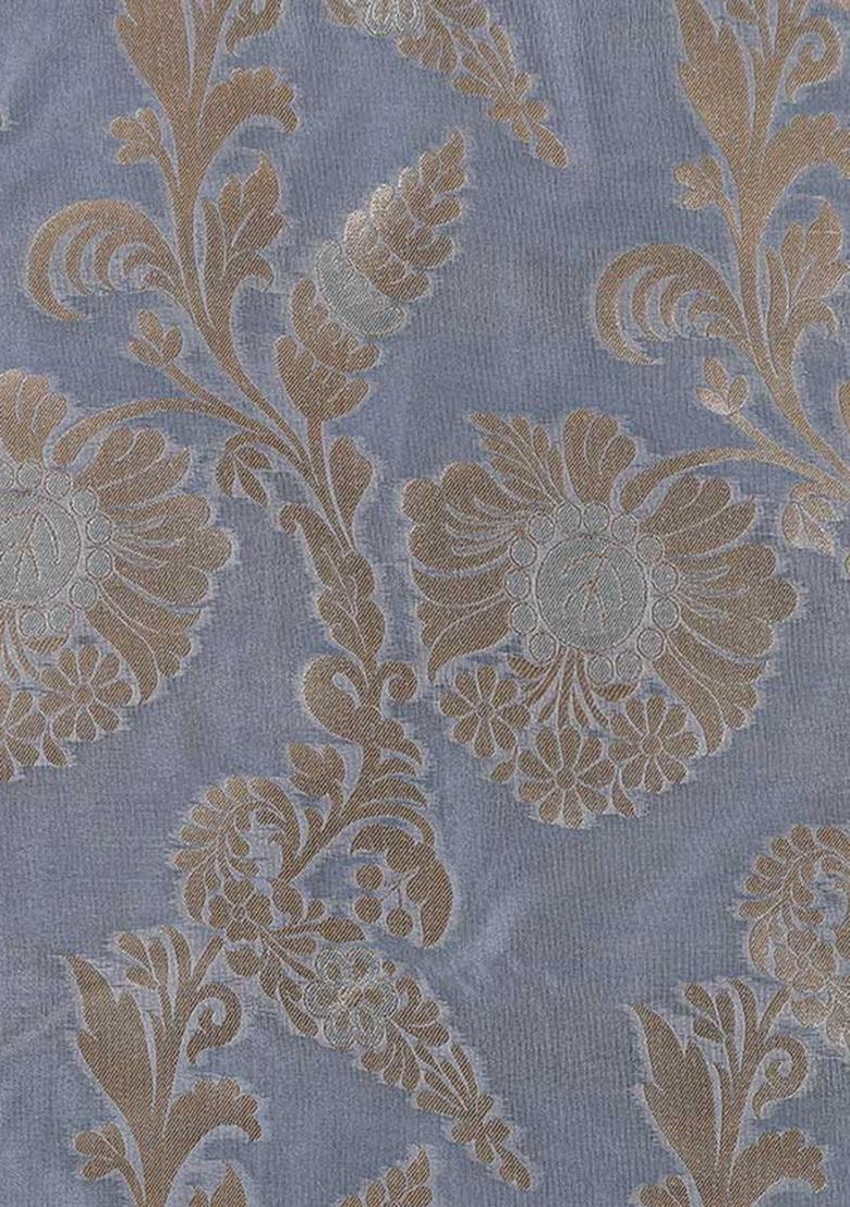 Blue Embroidered Brocade High Slit Skirt Set