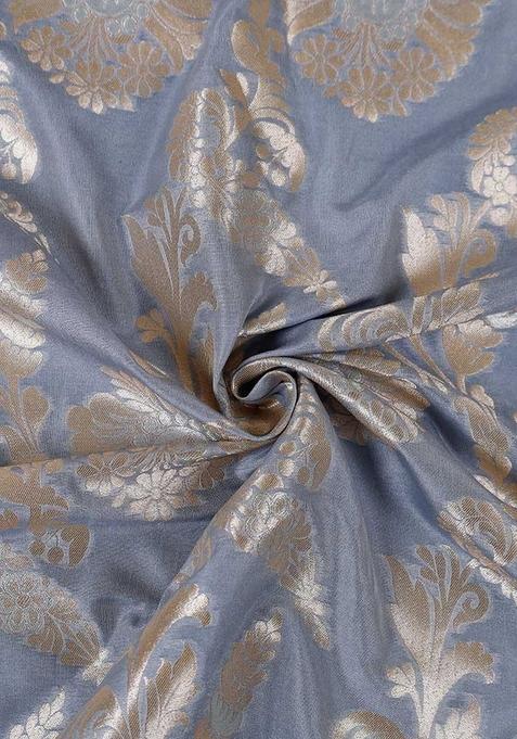 Blue Embroidered Brocade High Slit Skirt Set