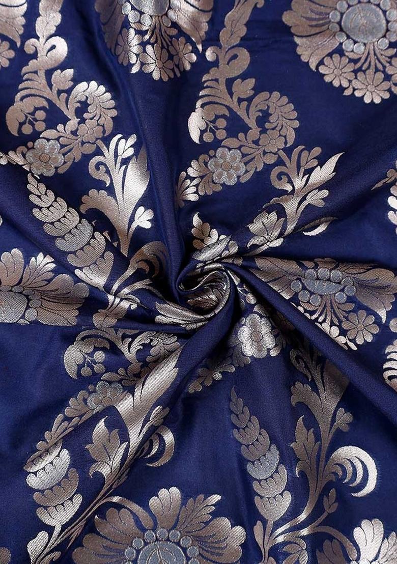 Navy Blue Embroidered Brocade High Slit Skirt Set