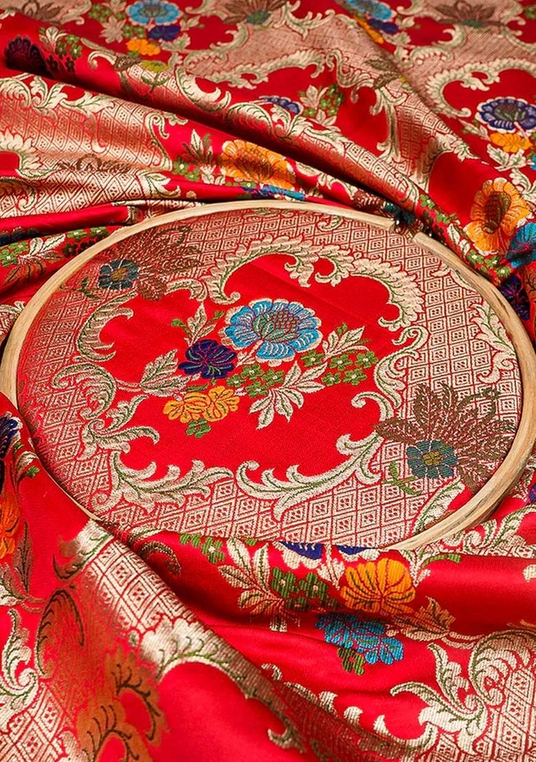 Red Embroidered Brocade Skirt Cord Set