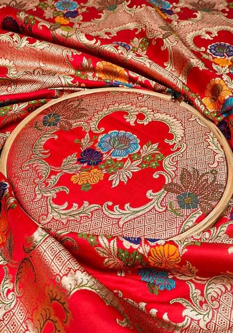 Red Embroidered Brocade Skirt Cord Set