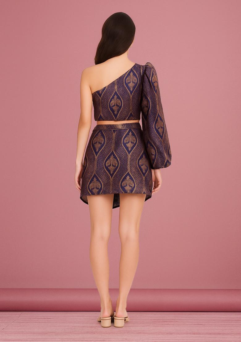 Purple Embroidered Brocade Skirt Cord Set - Indya