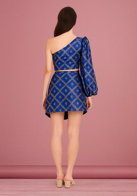 Navy Blue Embroidered Brocade Skirt Cord Set