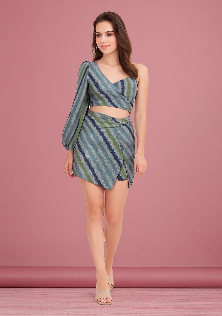 Multicolor Embroidered Brocade Skirt Cord Set - Indya