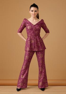 Pink Embroidered Brocade Blazer Cords