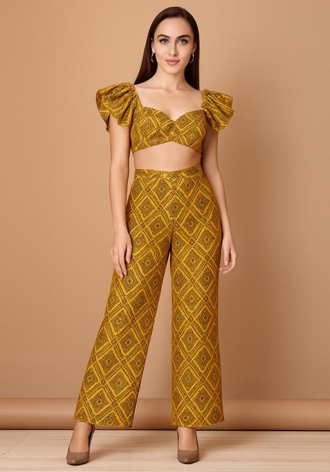 Yellow Embroidered Brocade Co-Ord Set