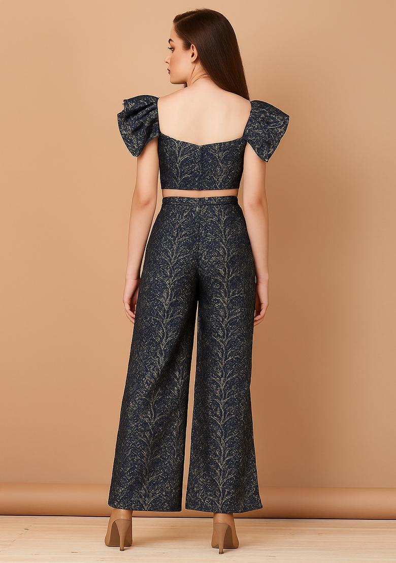 Grey Embroidered Brocade Co-Ord Set - Indya
