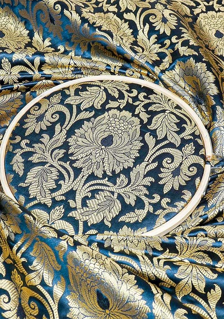 Navy Blue Jacquard Brocade Corset Blouse Co-Ord Set - Indya