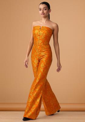 Orange Jacquard Brocade Co-Ord Set