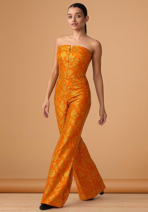 Orange Jacquard Brocade Co-Ord Set