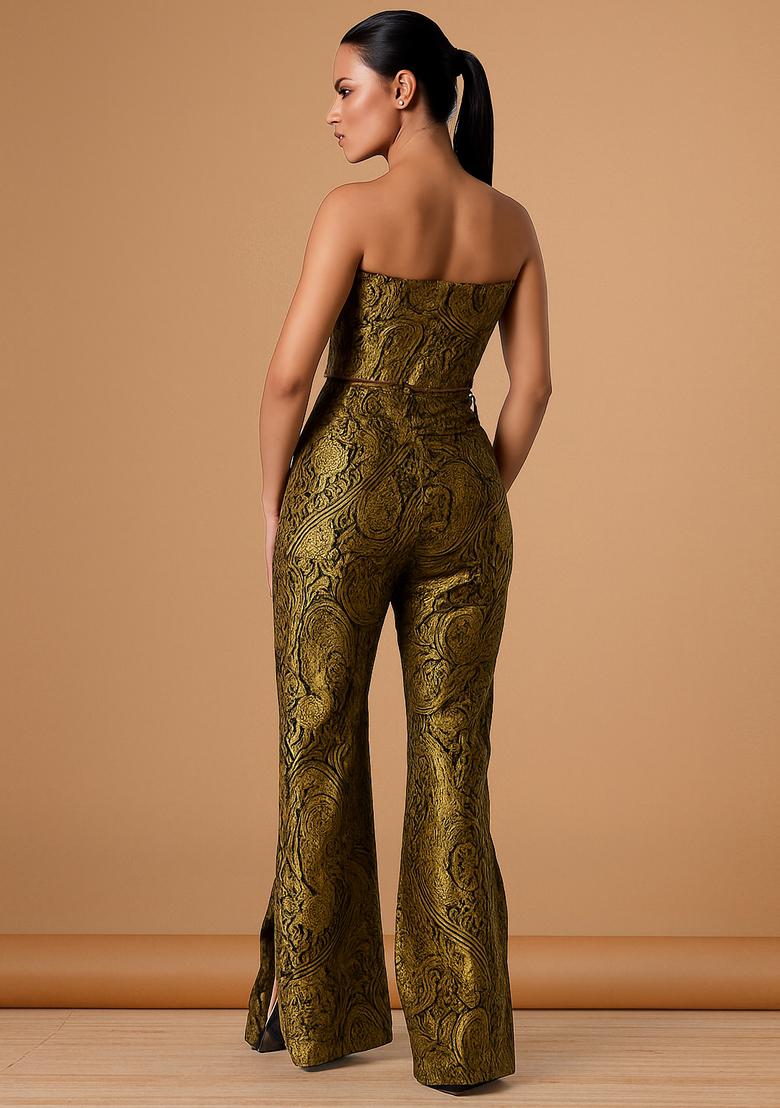 Black And Gold Jacquard Brocade Co-Ord Set - Indya