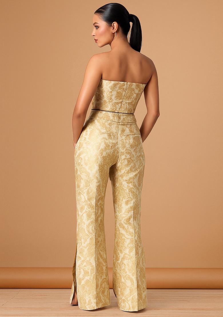 Cream Jacquard Brocade Co-Ord Set - Indya