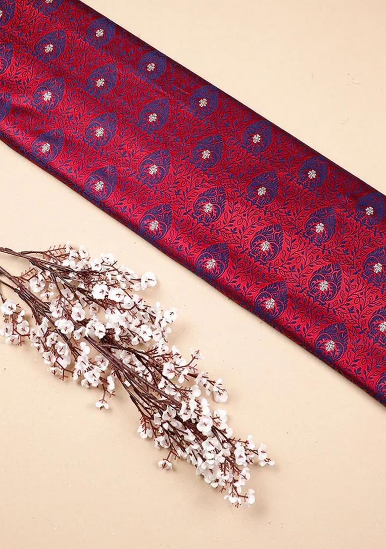 Maroon Jacquard Brocade Blazer Cords - Indya