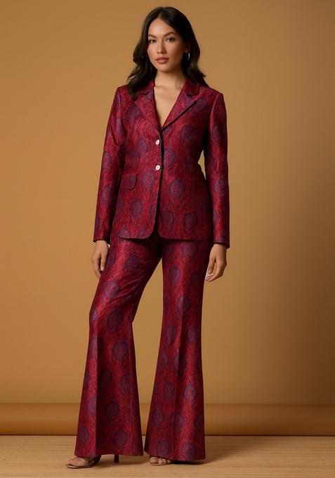 Maroon Jacquard Brocade Blazer Cords