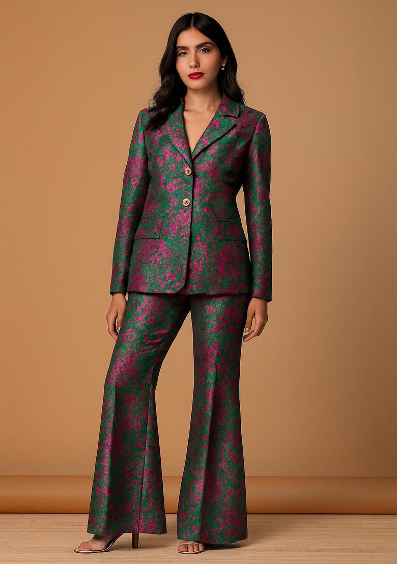 Bottle Green Jacquard Brocade Blazer Cords