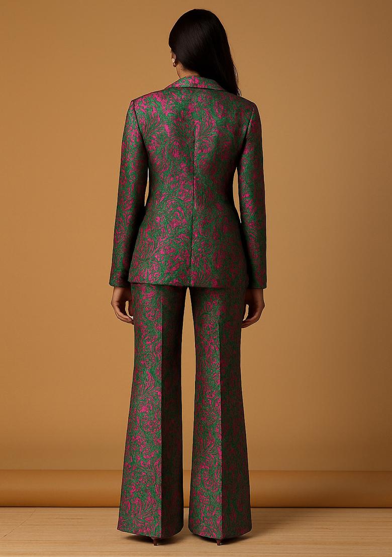 Bottle Green Jacquard Brocade Blazer Cords