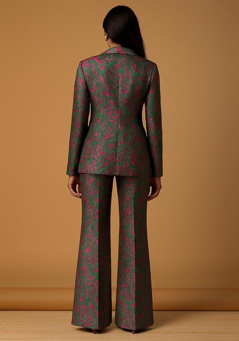 Bottle Green Jacquard Brocade Blazer Cords