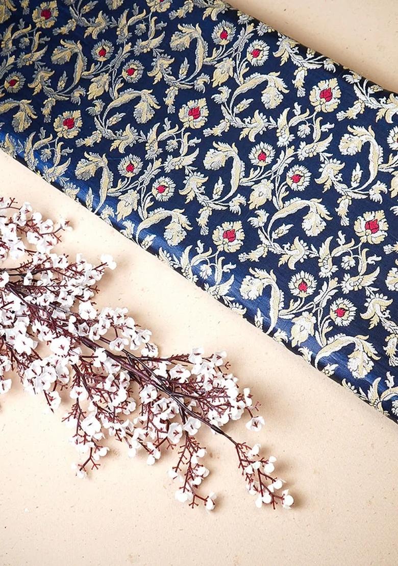 Blue Embroidered Brocade Skirt Cord Set