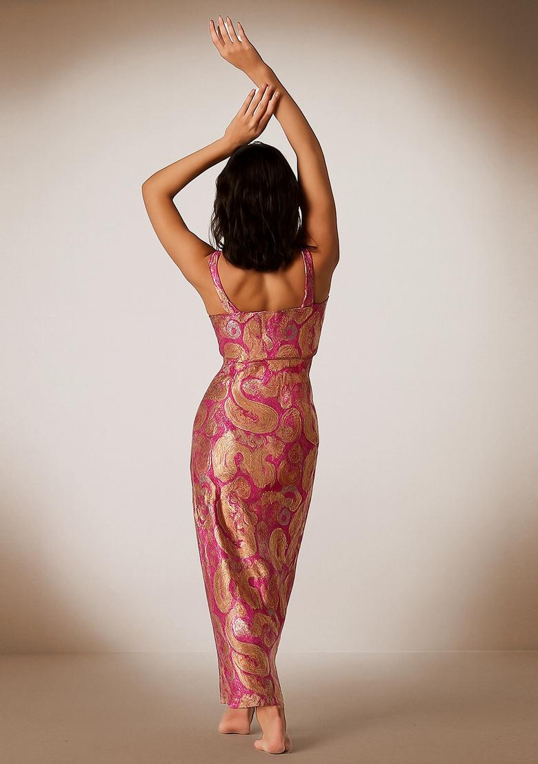 Pink Embroidered Brocade Skirt Cord Set - Indya