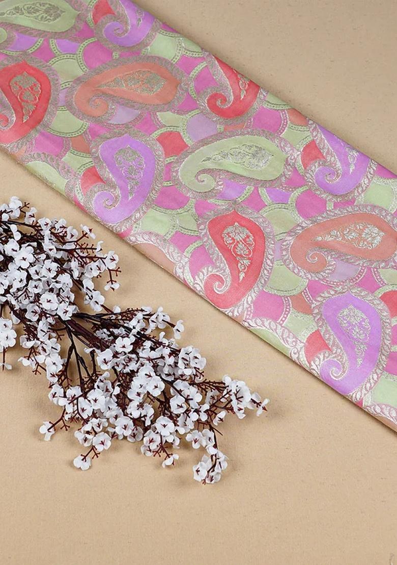 Pink Embroidered Brocade Skirt Cord Set - Indya