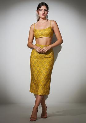 Yellow Embroidered Brocade Skirt Cord Set