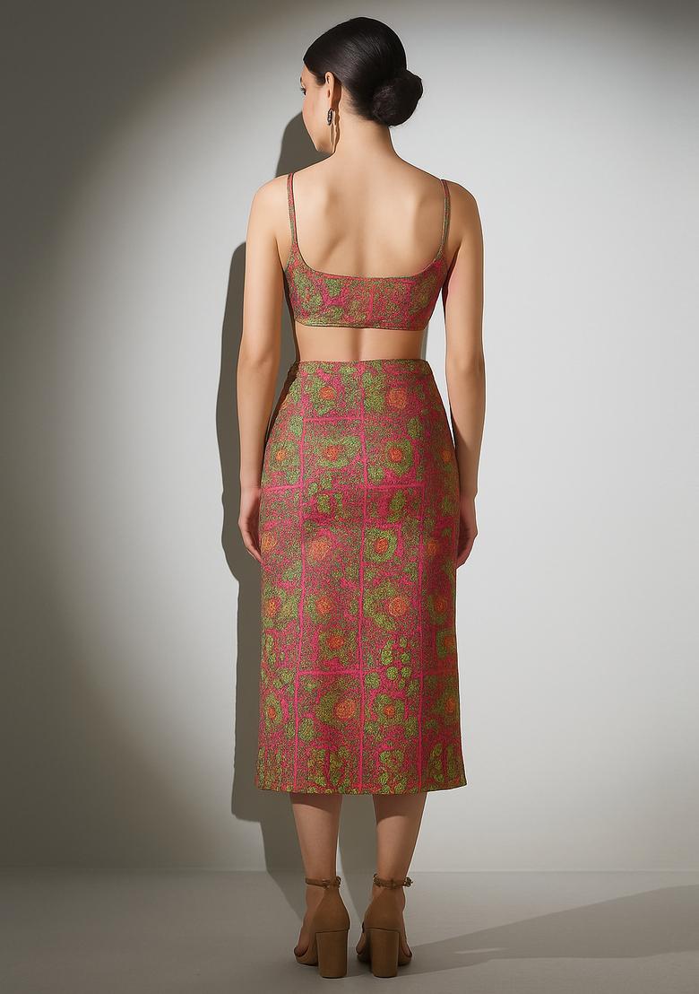 Multicolor Embroidered Brocade Skirt Cord Set - Indya