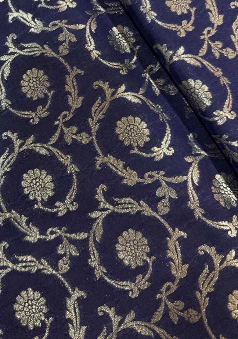 Navy Blue Embroidered Brocade Skirt Cord Set - Indya
