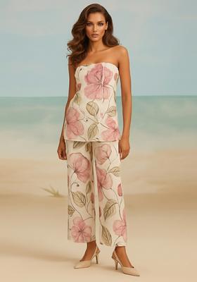 White Printed Cotton Linen Co-Ord Set