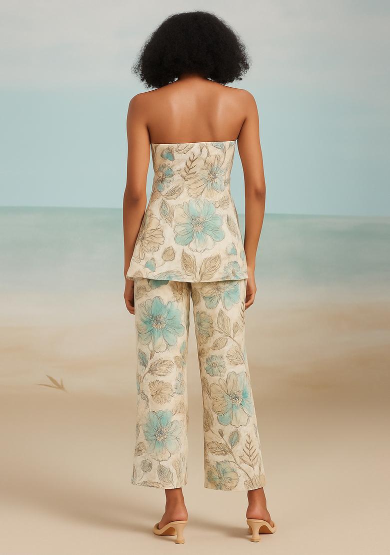 White Printed Cotton Linen Co-Ord Set - Indya