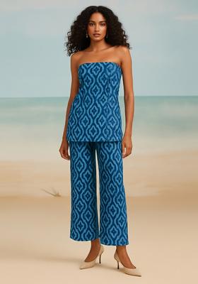 Blue Printed Cotton Linen Co-Ord Set