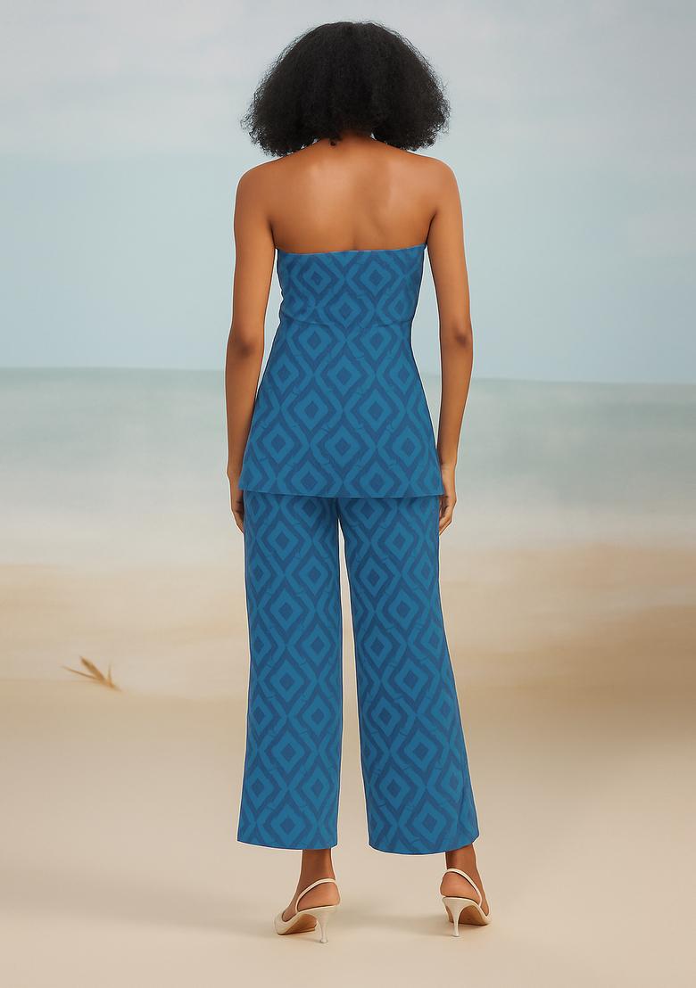 Blue Printed Cotton Linen Co-Ord Set - Indya