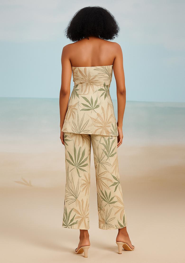 White Printed Cotton Linen Co-Ord Set - Indya