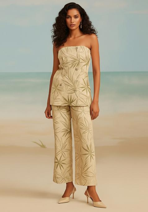 White Printed Cotton Linen Co-Ord Set