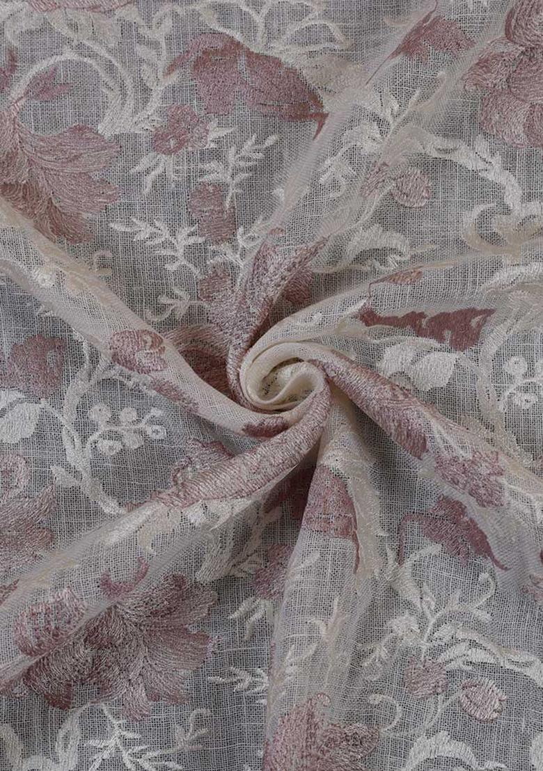 White Embroidered Linen Crop Top And Skirt Set