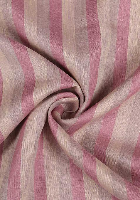 Pink Striped Linen Crop Top And Skirt Set