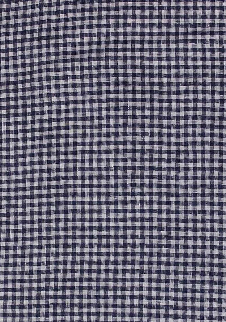 Navy Blue Striped Linen Crop Top And Skirt Set - Indya