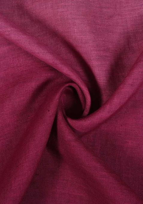 Pink Solid Linen Crop Top And Skirt Set