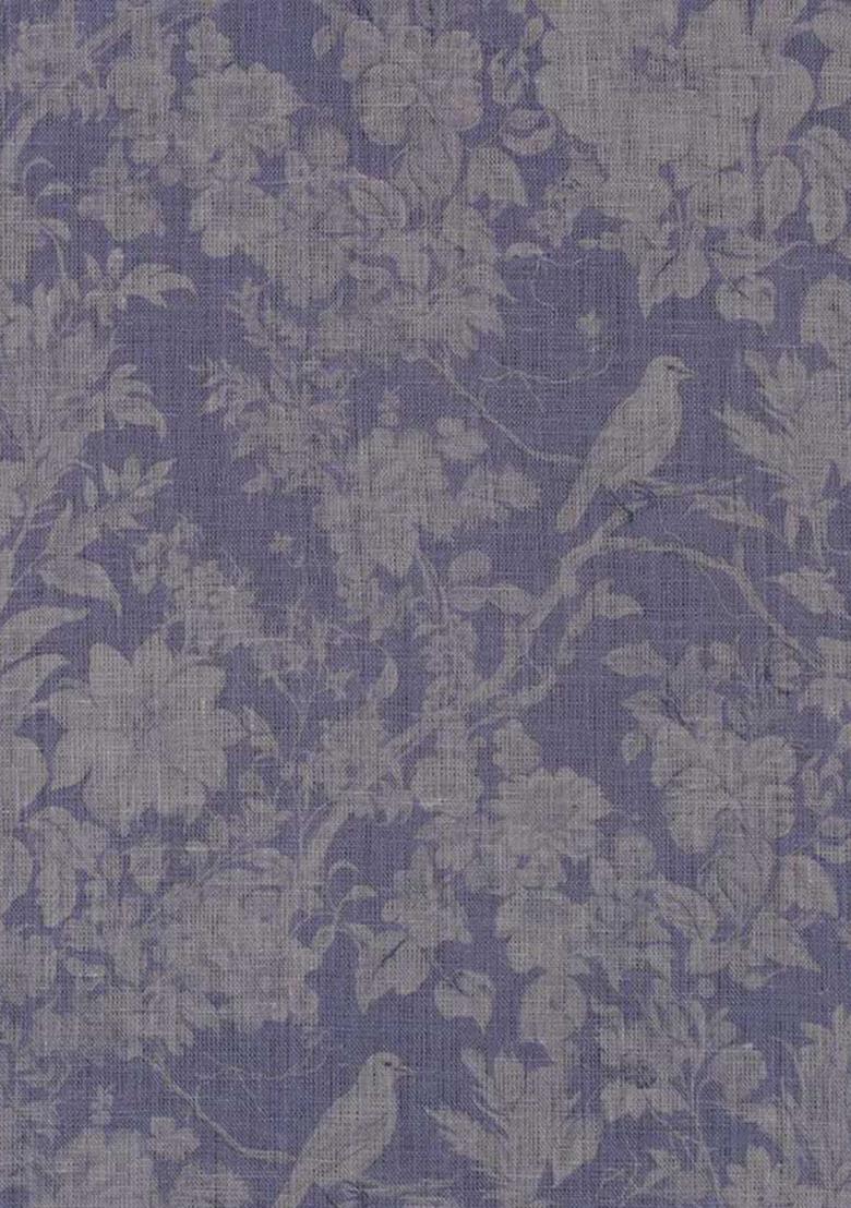 Light Blue Printed Linen Crop Top And Skirt Set