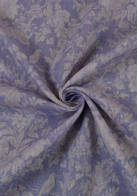 Light Blue Printed Linen Crop Top And Skirt Set